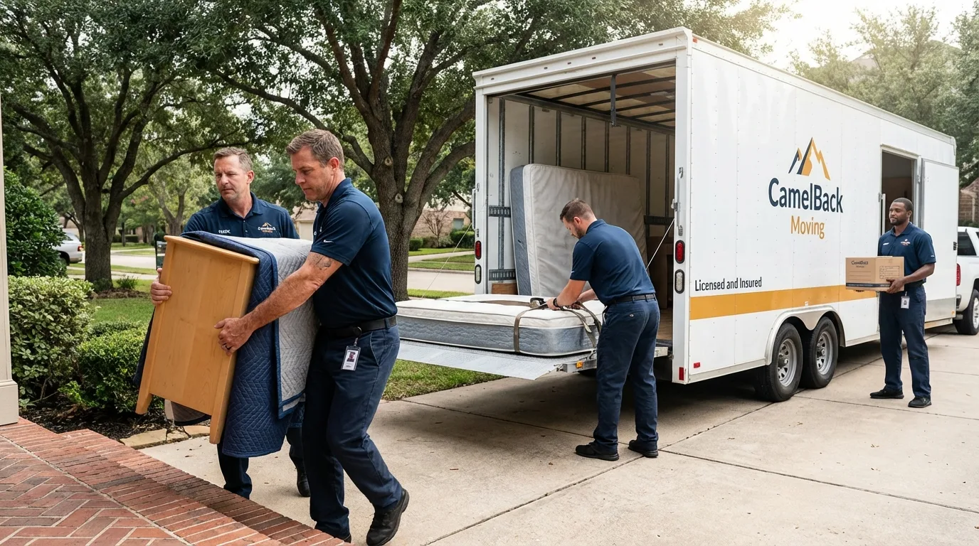 Crew loading residential truck for cross-state move from Hampstead, MD